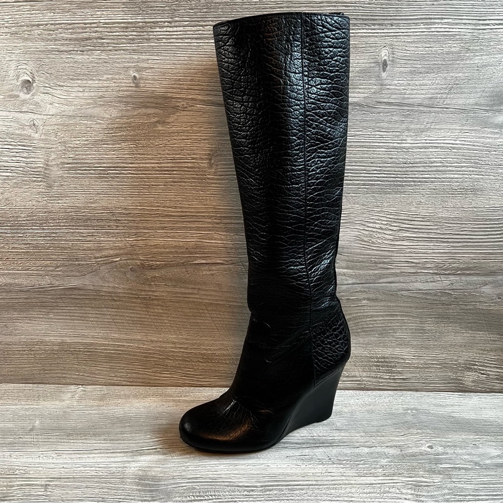 Amazing Tory Burch Dabney Black pebbled leather tall wedge zip up boots size 7